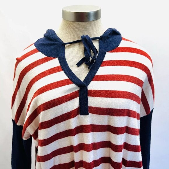 CASLON Women Long Sleeve Pullover V-Neck Hooded Striped Knitted Sweater Sz Large - Picture 2 of 12